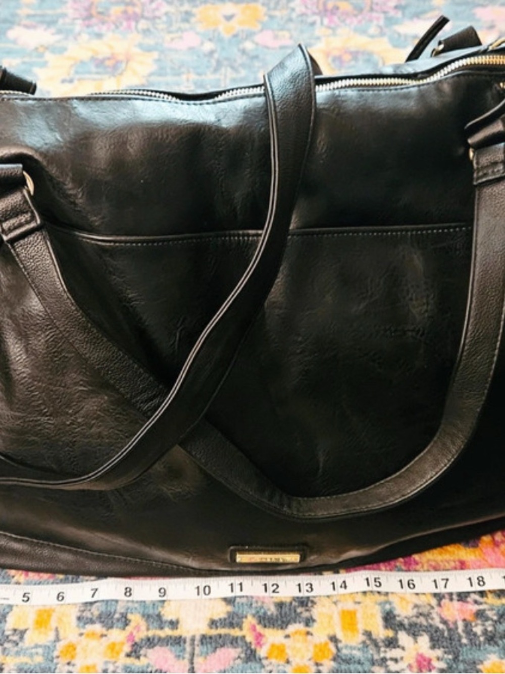 Madden Girl Black Leather Tote with Dual Straps Large
